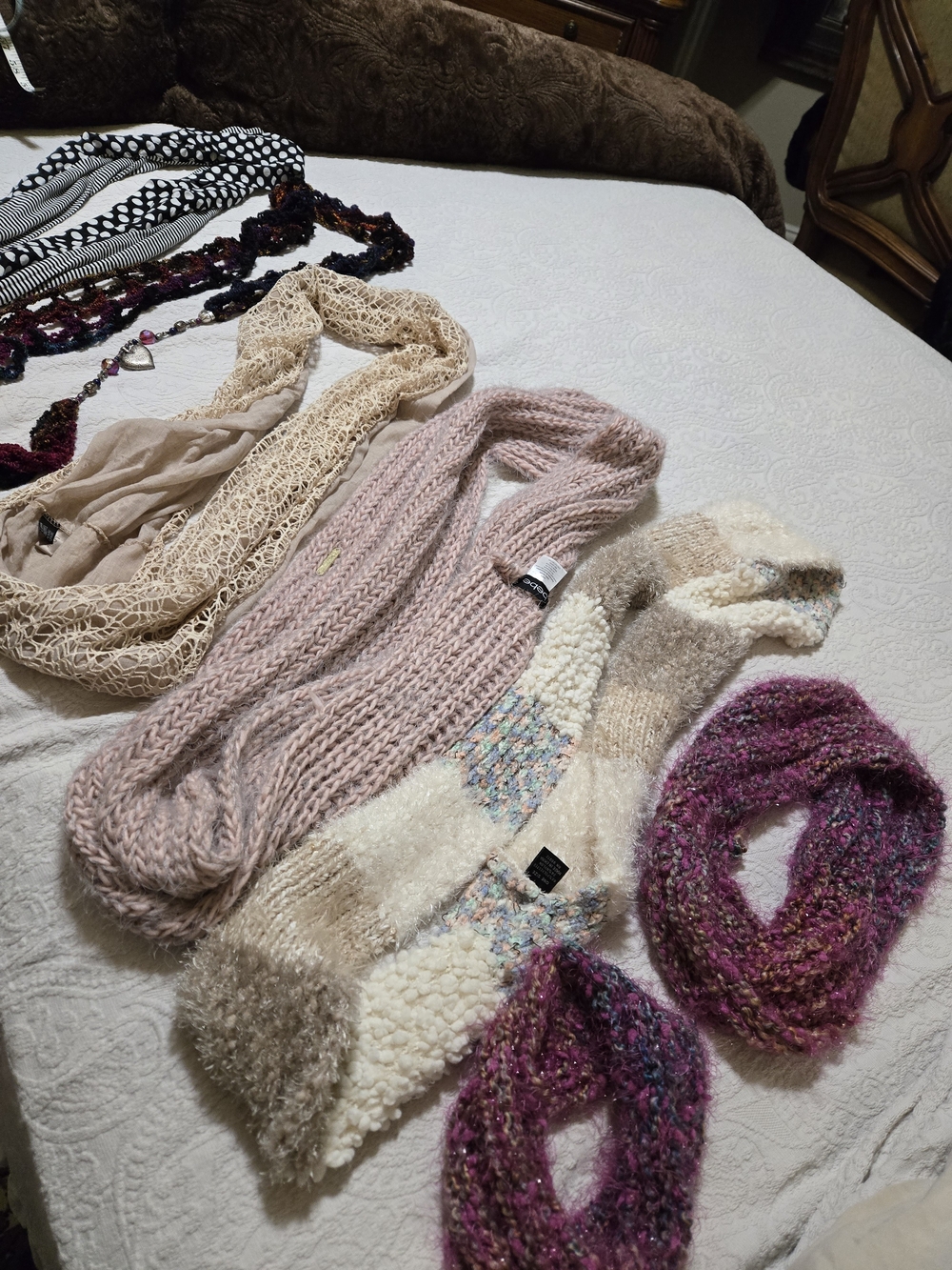 Lot Of 6 Chunky Knit Infinity Scarves Pastel Soft Cozy Variety Fall Winter